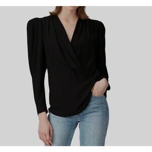 IRO Blouse Womens 34 X Small Black Puff Sleeve‎ Crepe Draped Top France Elegant